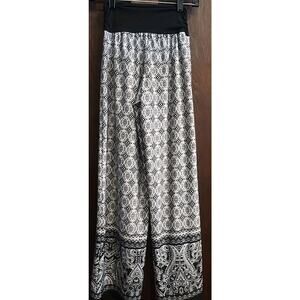 Wide leg pants Womens Small Stretch black Boho Coastal Beach Resort Pull On USA